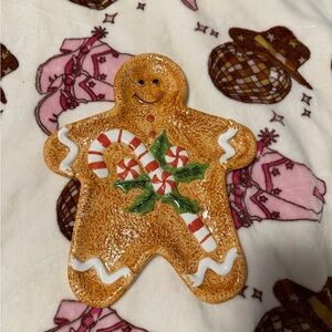 Gingerbread Man Holiday Plate - Brown and White